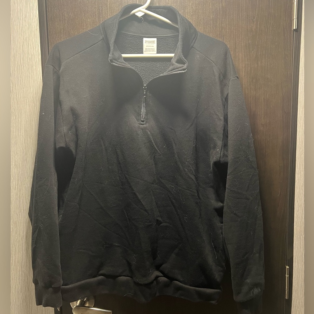 PINK Victoria's Secret Black Fleece Quarter-Zip Hoodie